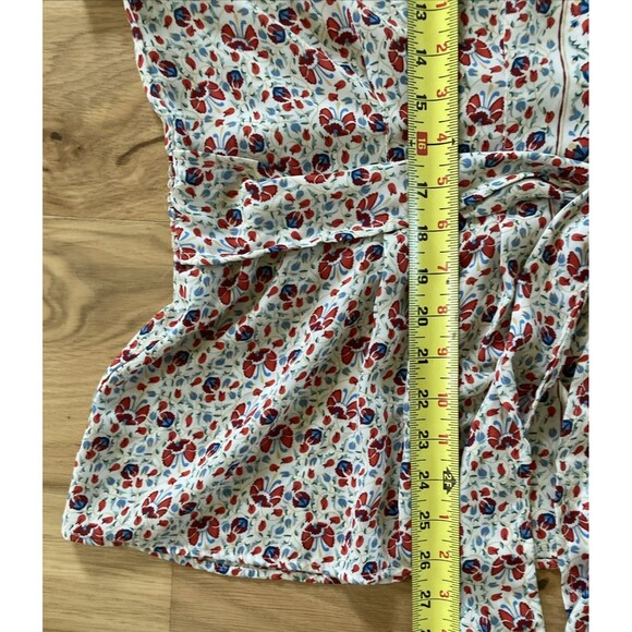 Max Studio Blouse Size 2X Red Blue Floral V Neck Ruffle Peplum Boho Waist Tie - Picture 16 of 16